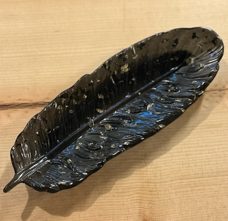 Black and Gold flake feather trinket tray